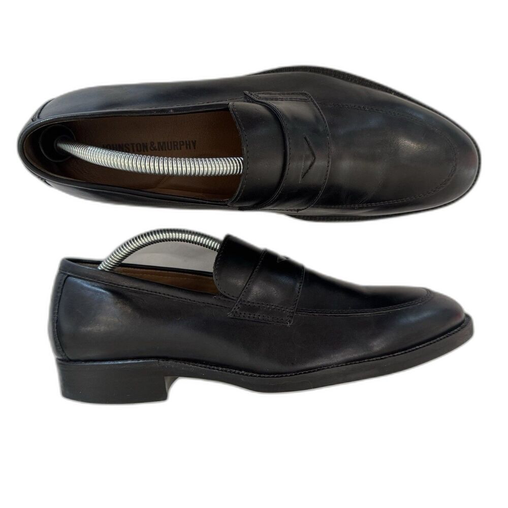 Johnston & Murphy Black Leather Penny Loafer  Men 8.5 M Slip On Casual Preppy‎